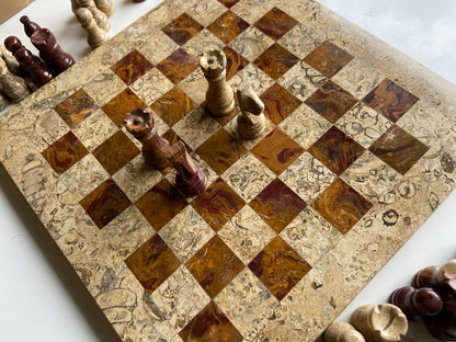 Onyx & Red Coral Semi Precious Hand Made Chess Board  Sourced From Afghanistan (30*30 cm) cm