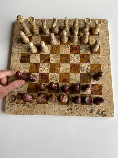 Onyx & Red Coral Semi Precious Hand Made Chess Board  Sourced From Afghanistan (30*30 cm) cm