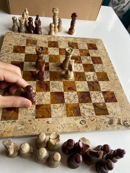 Onyx & Red Coral Semi Precious Hand Made Chess Board  Sourced From Afghanistan (30*30 cm) cm