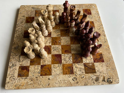 Onyx & Red Coral Semi Precious Hand Made Chess Board  Sourced From Afghanistan (30*30 cm) cm