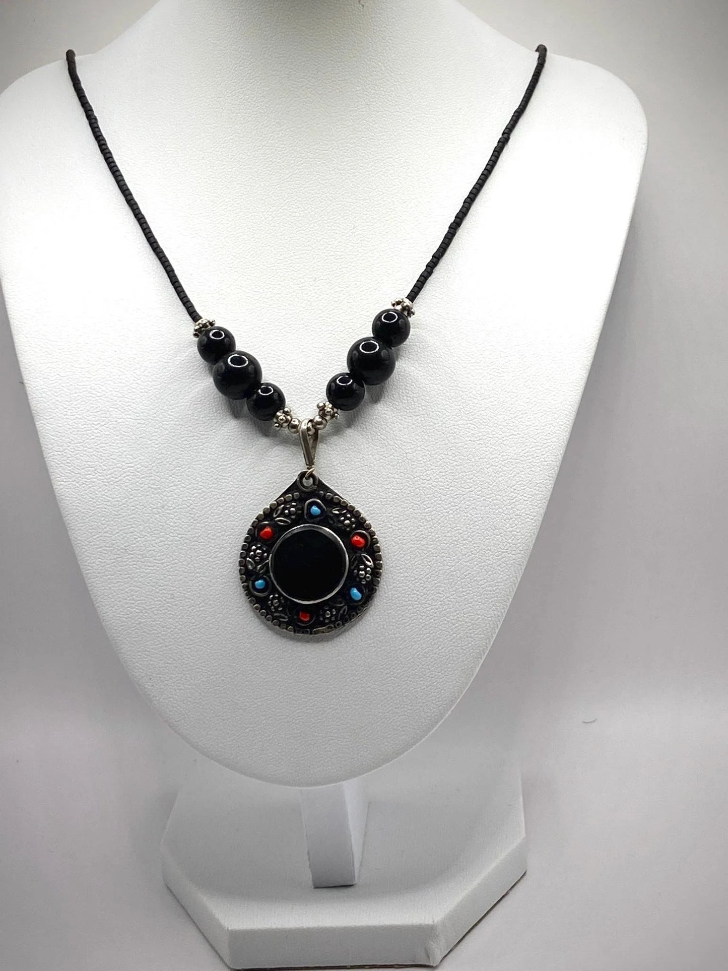 Handcrafted Black Agate, Turquoise and Carnelian Necklace | Hand made | Stone Sourced from Oldest Mines