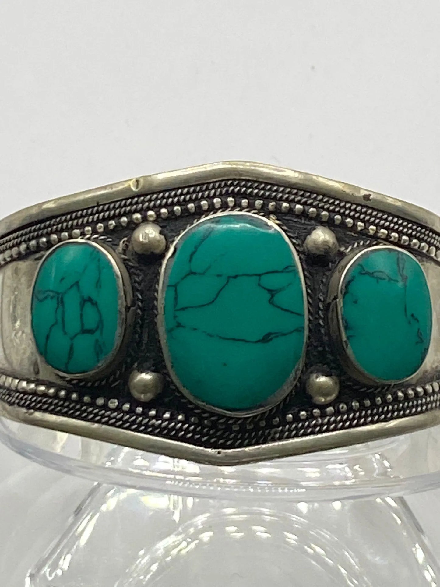 Antique Handmade Afghan Turquoise Bracelet - Vintage 3-Stone Jewellery, Turquoise Gemstones, Unique Artisan, Bohemian Style Gift"