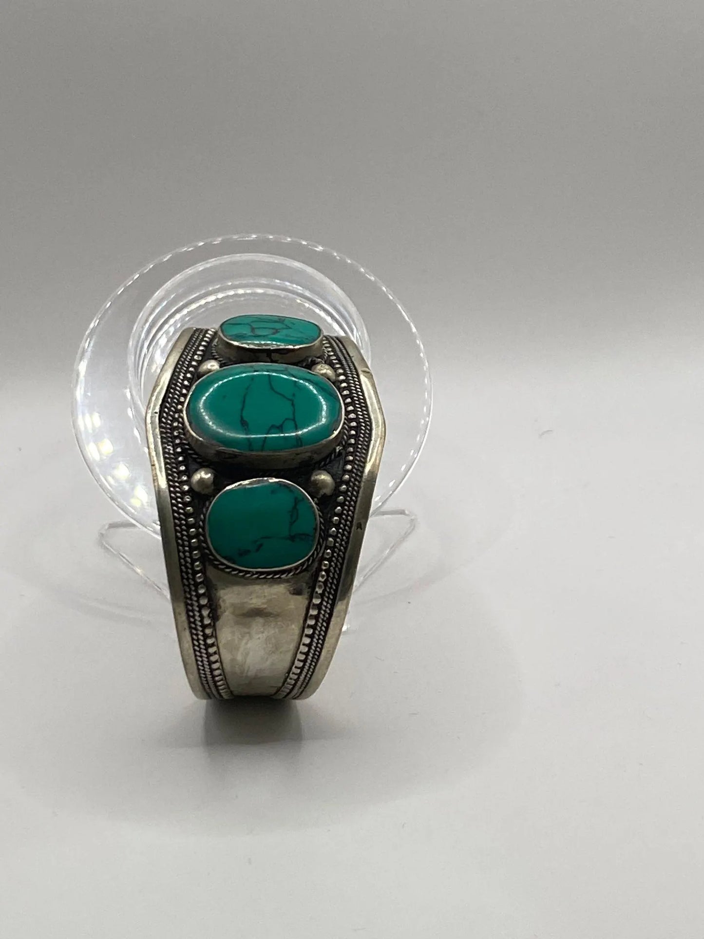 Antique Handmade Afghan Turquoise Bracelet - Vintage 3-Stone Jewellery, Turquoise Gemstones, Unique Artisan, Bohemian Style Gift"