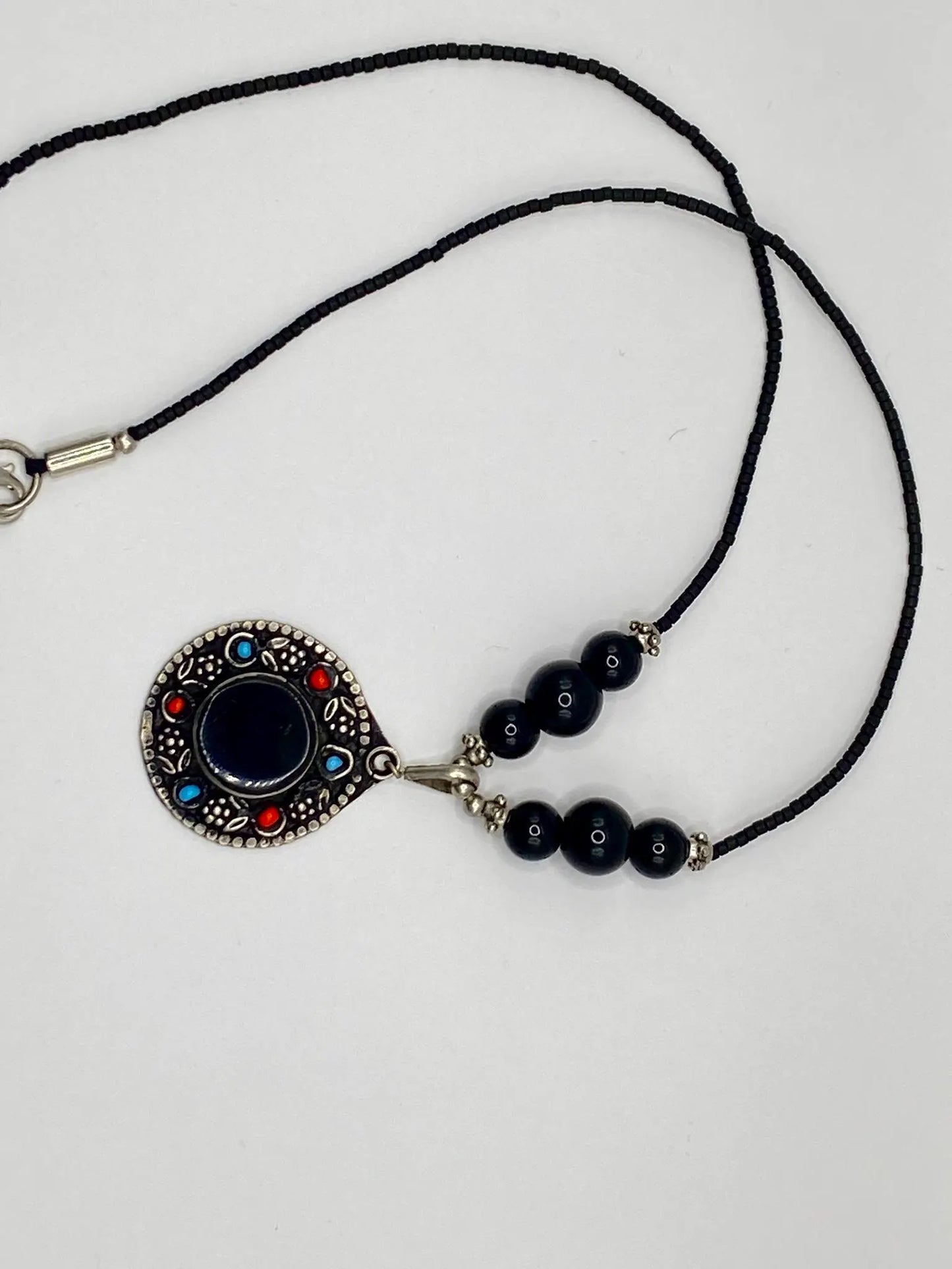 Handcrafted Black Agate, Turquoise and Carnelian Necklace | Hand made | Stone Sourced from Oldest Mines