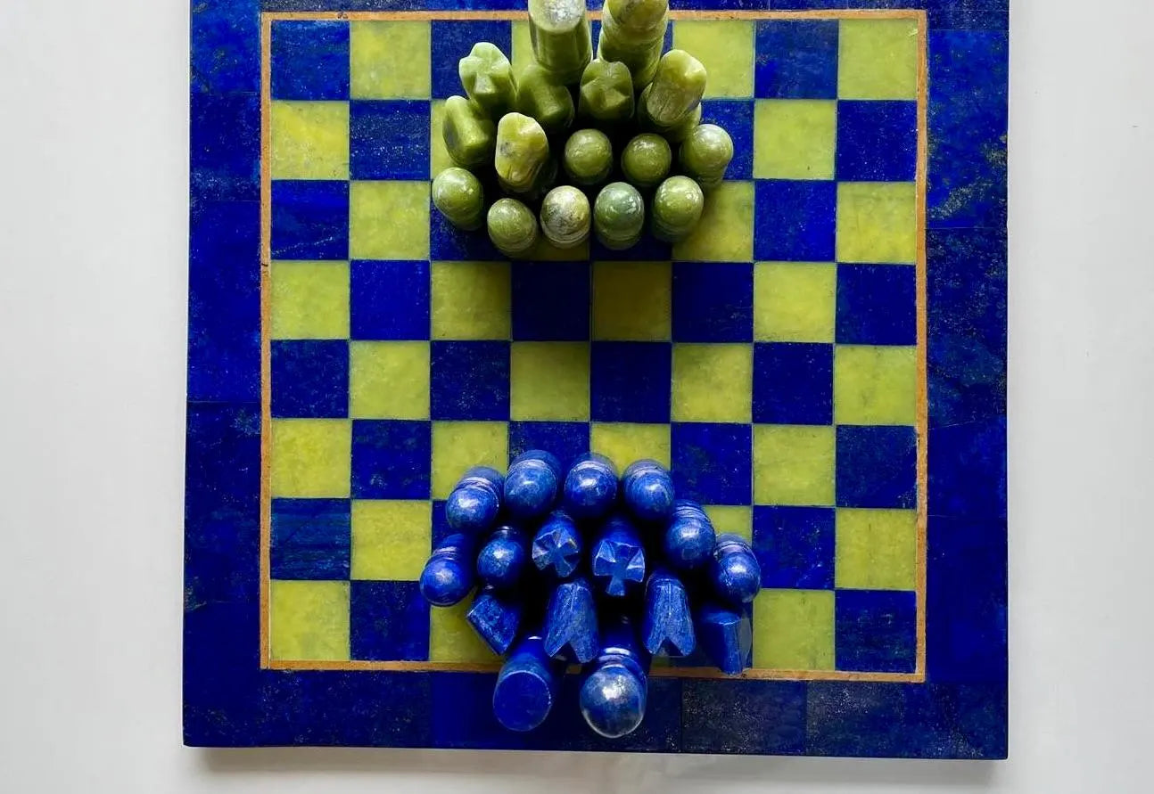 Jade & Lapiz Lazuli Chess Board Hand Made Authentic Chess Board Set  (Size = 30*30 cm)