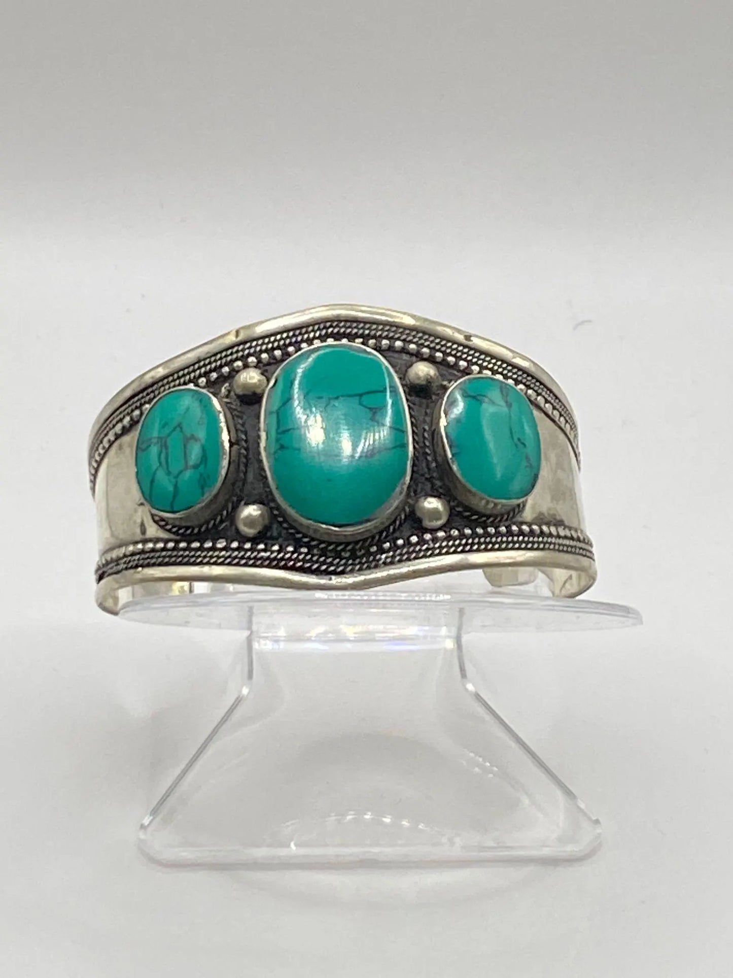 Antique Handmade Afghan Turquoise Bracelet - Vintage 3-Stone Jewellery, Turquoise Gemstones, Unique Artisan, Bohemian Style Gift"