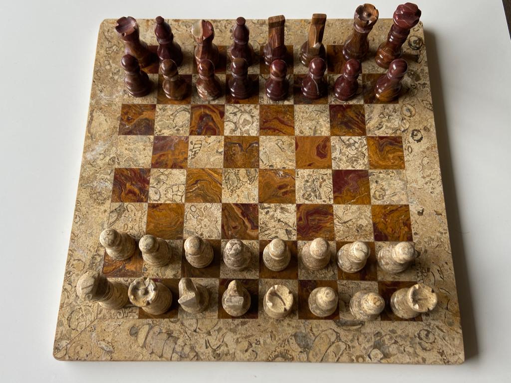 Onyx & Red Coral Semi Precious Hand Made Chess Board  Sourced From Afghanistan (30*30 cm) cm