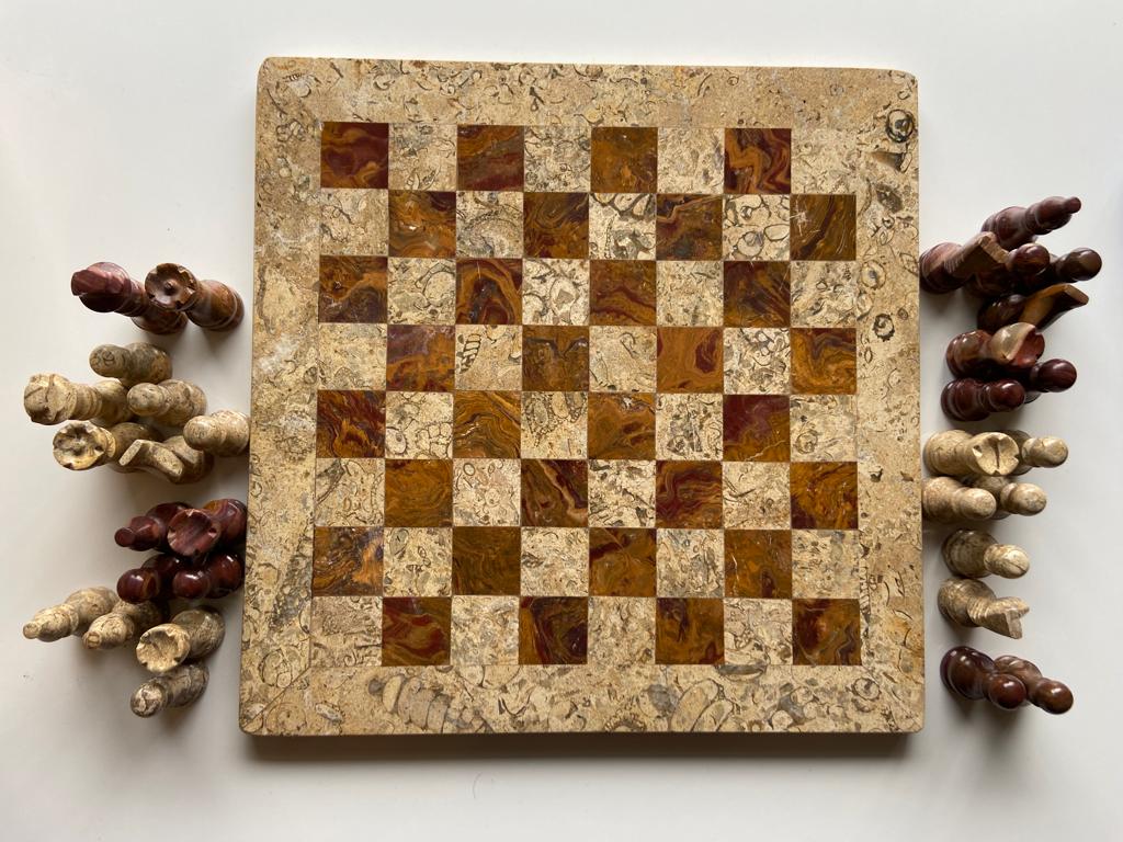 Onyx & Red Coral Semi Precious Hand Made Chess Board  Sourced From Afghanistan (30*30 cm) cm